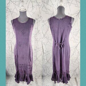 Papa Purple Floral Embroidered Long Midi Peplum Shift Dress